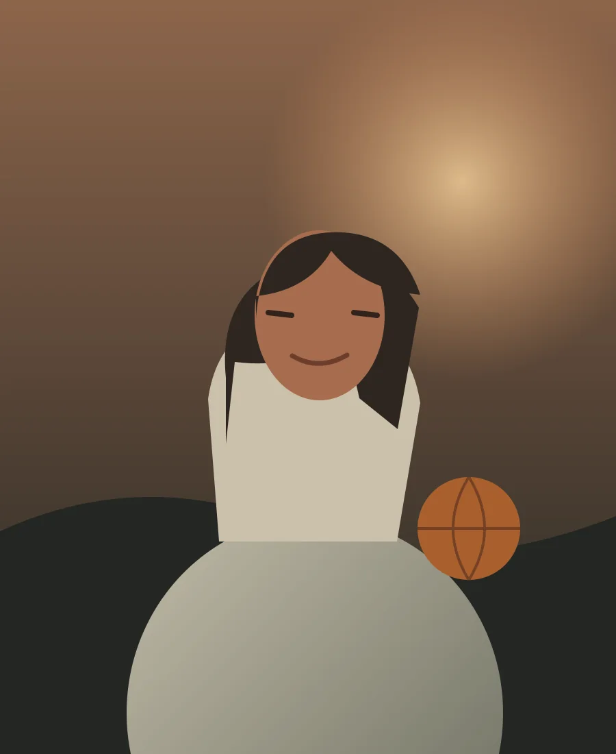 金色夕阳下手持篮球的少年肖像